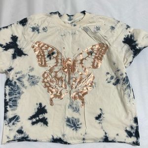 Tie die butterfly crypto cream coloured with rose gold butterfly in size S